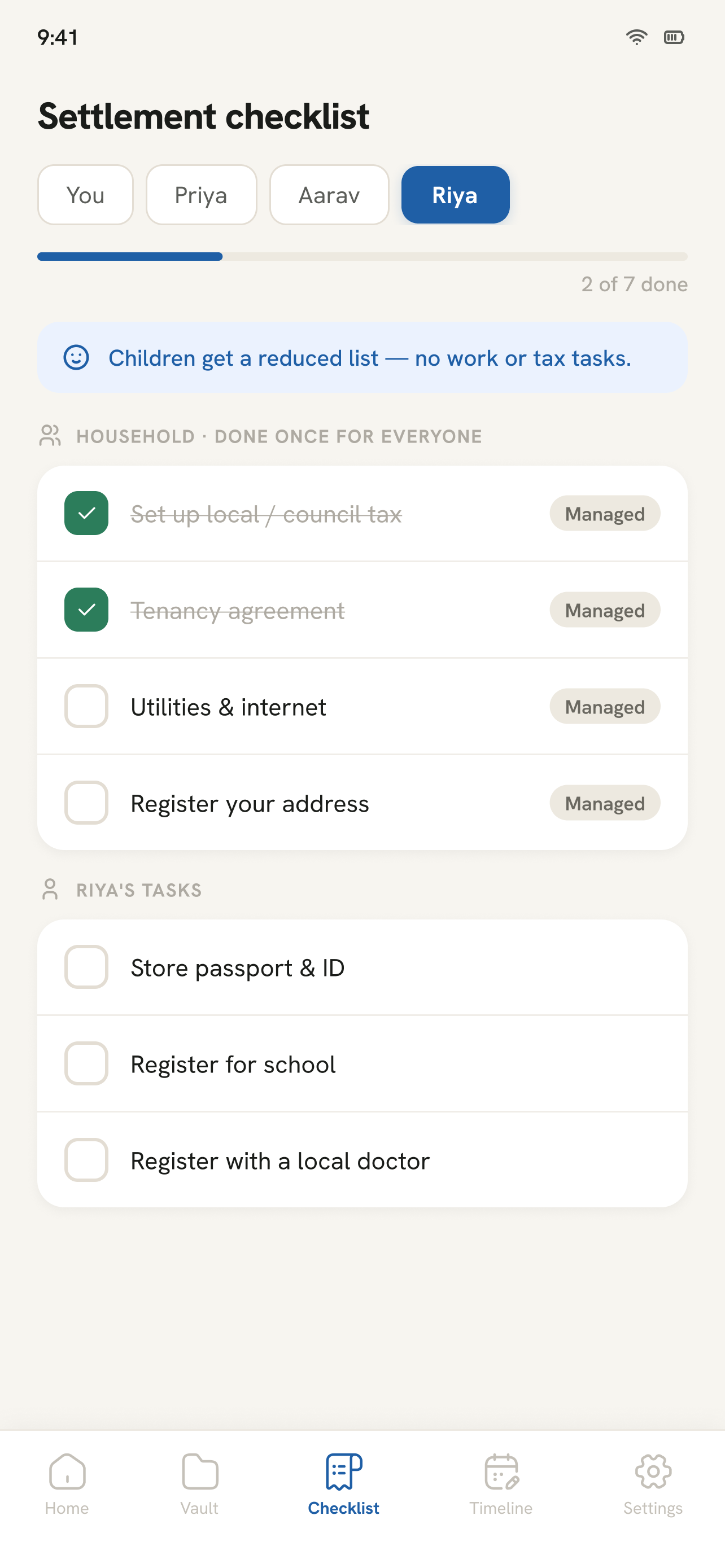 Settlement checklist